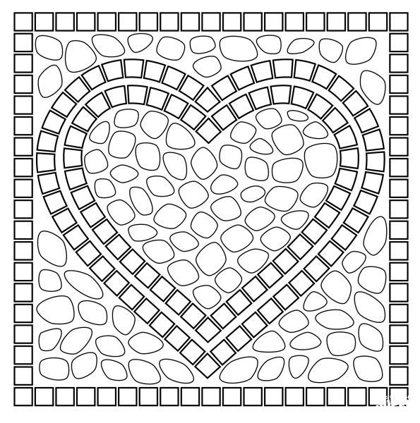 Mosaic heart coloring page image