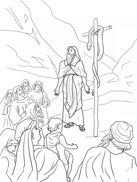 Moses and Brazen Serpent coloring page image