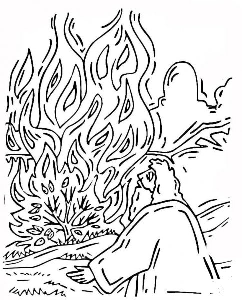 Moses and Burning Bush  coloring page image