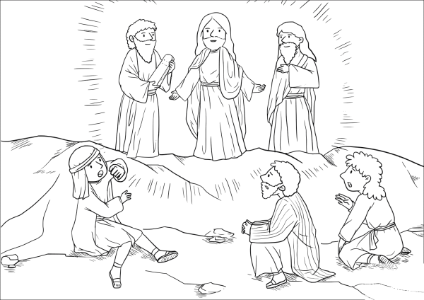 Moses and Elijah Appeared Before Them Talking with Jesus coloring page image