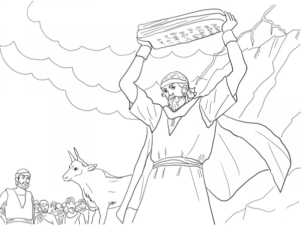 Moses Breaking the Tablets of Law coloring page image