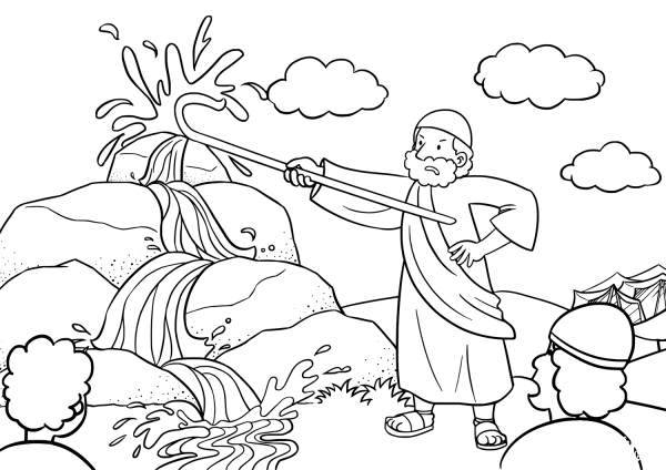 Moses Brings Water out of the Rock coloring page image