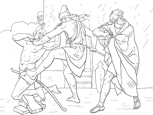 Moses Kills the Egyptian Overseer coloring page image
