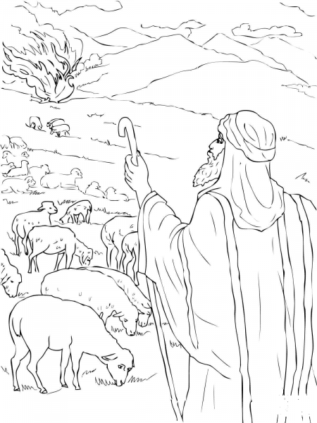 Moses Sees the Burning Bush coloring page image