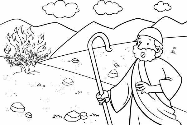 Moses & the Burning Bush coloring page image