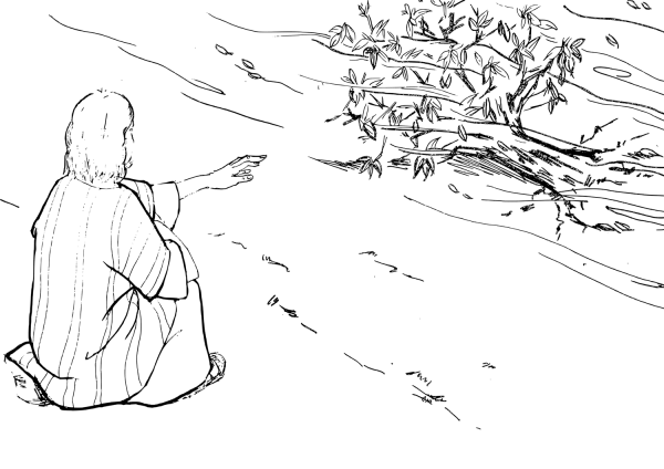 Moses Threw Piece of Wood into the Water and the Water Became Fit to Drink coloring page image