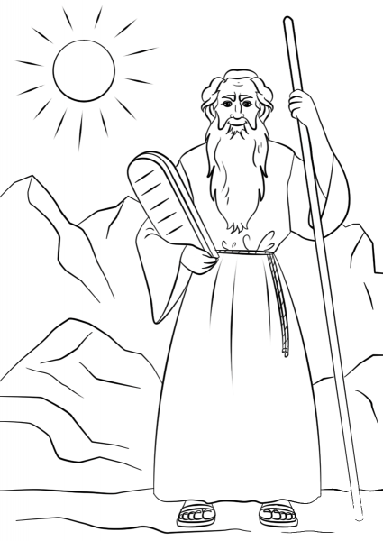 Moses with the Tablets of the Law coloring page image