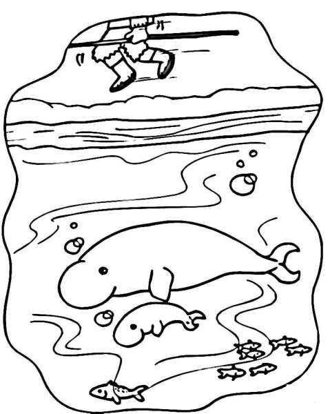 Mother and Baby Manatee coloring page image