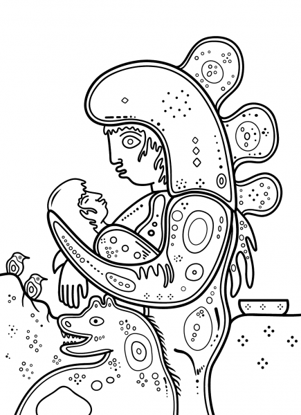 Mother and Child by David Morrisseau coloring page image