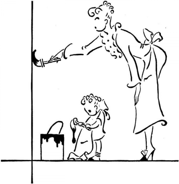 Mother And Little Girl are painting walls  coloring page image