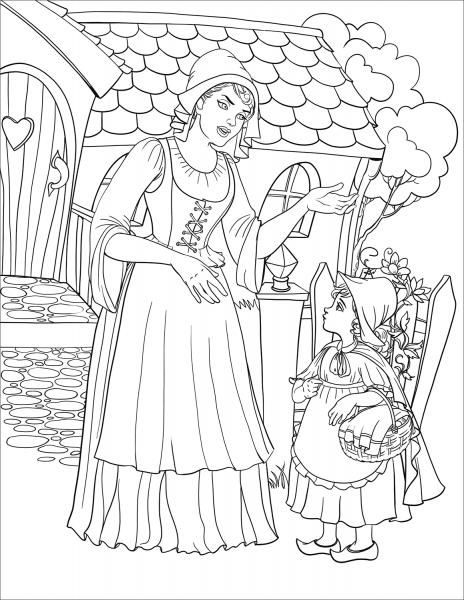 Mother Asks Little Red Riding Hood to Visit Her Grandmother coloring page image