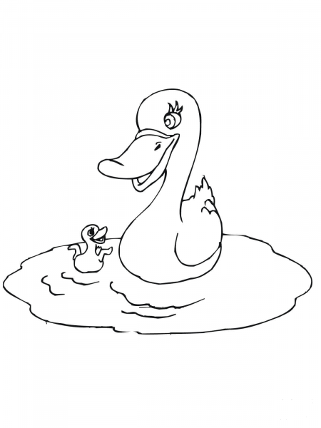 Mother Duck with Baby coloring page image