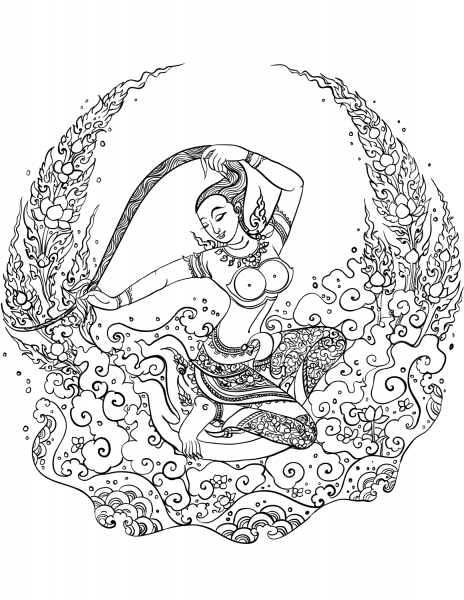 Mother Earth – Phra Mae Thorani coloring page image