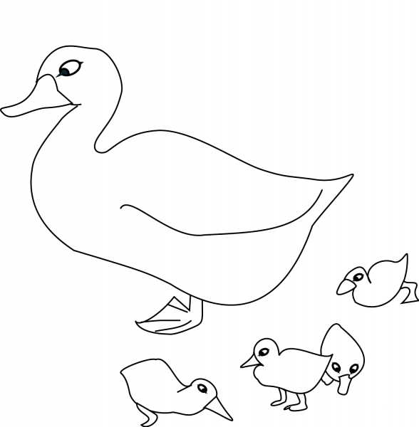 Mother Goose and Her Goslings coloring page image