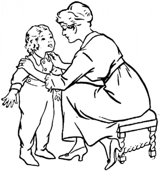 Mother Is Talking to a Child  coloring page image