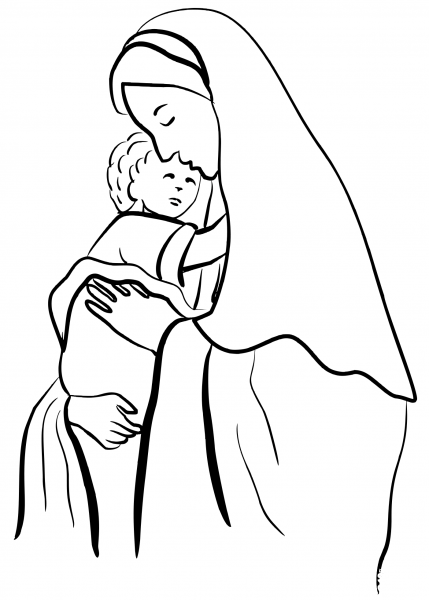 Mother Mary Holding Child Jesus coloring page image