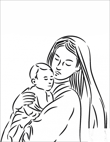 Mother Mary with Baby Jesus coloring page image