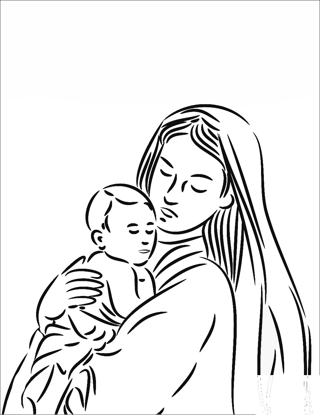 Mother Mary with Baby Jesus coloring page - ColouringPages