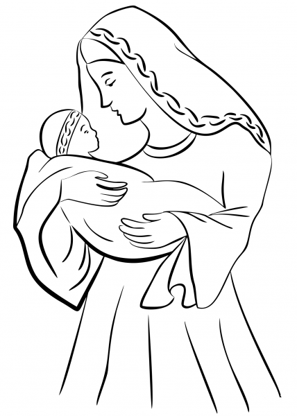 Mother Mary with Baby Jesus coloring page image