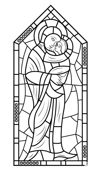Mother Mary with Jesus Stained Glass coloring page image