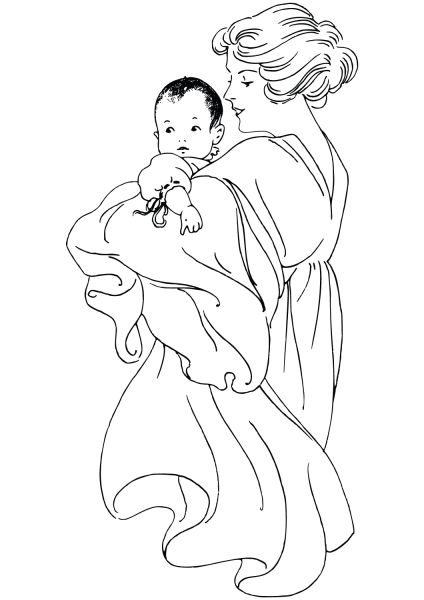 Mother with Baby coloring page image