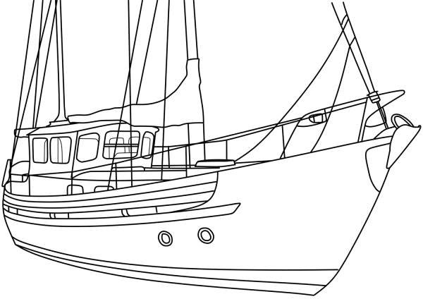 Motorsailer Boat coloring page image
