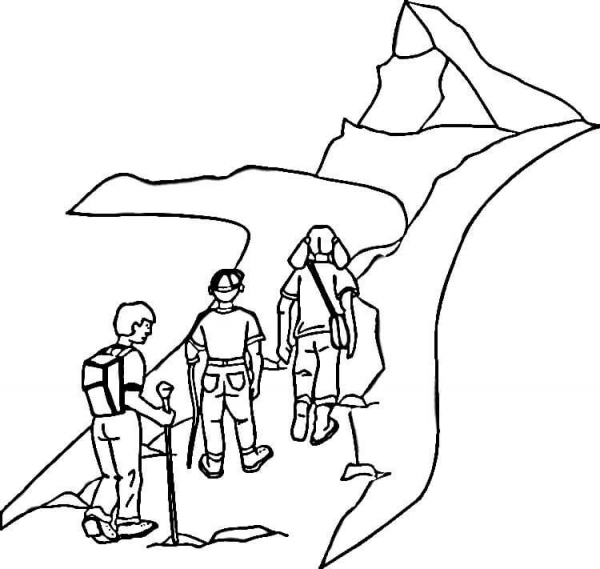 Mountain Hiking coloring page image