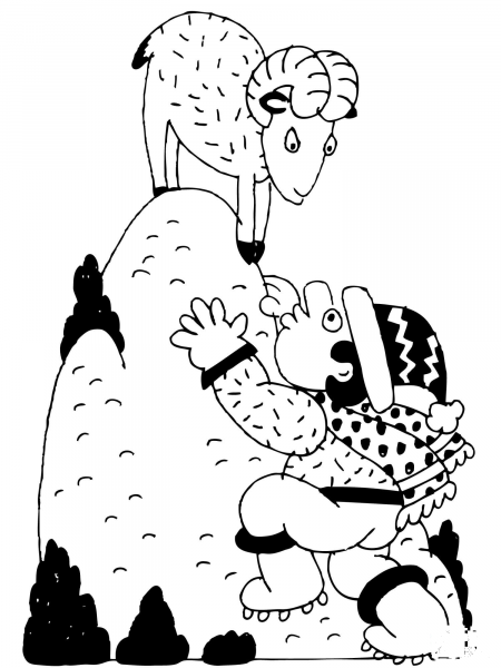 Mountain Sheep and Alpinist coloring page image