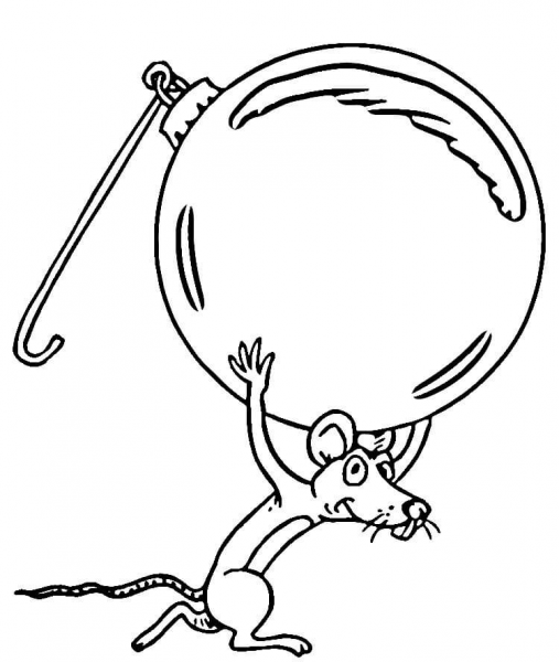 Mouse Decorates Christmas Tree coloring page image