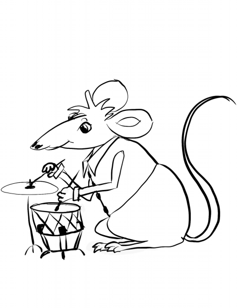 Mouse Playing Drums coloring page image