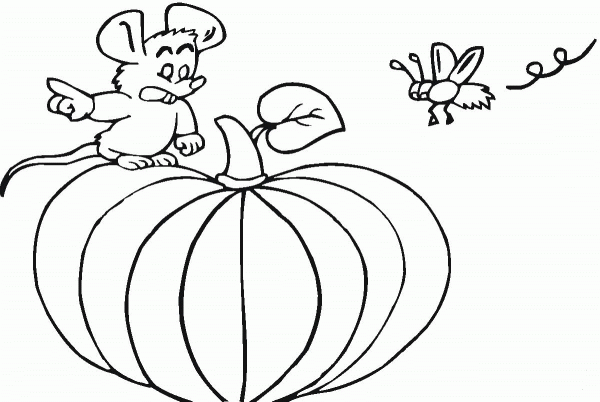 Mouse Stands on the Pumpkin  coloring page image