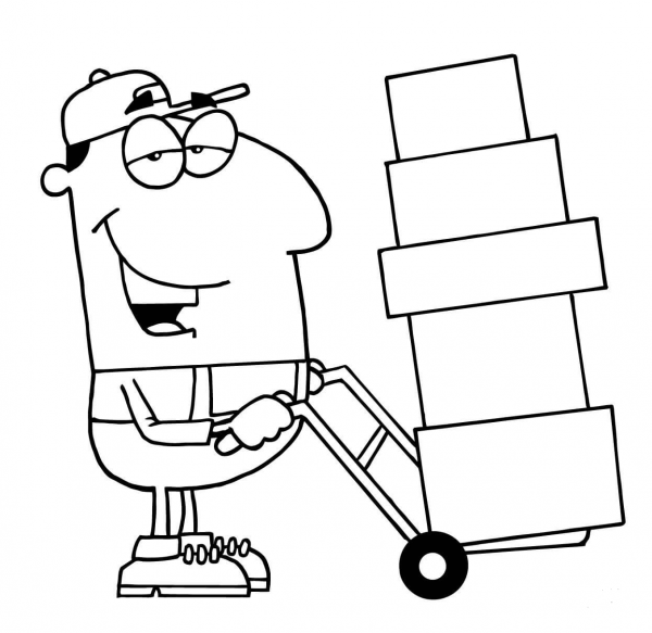 Mover with Boxes coloring page image