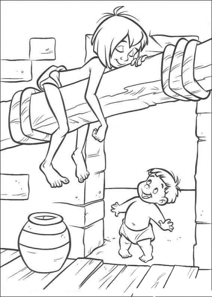 Mowgli And A Child  coloring page image