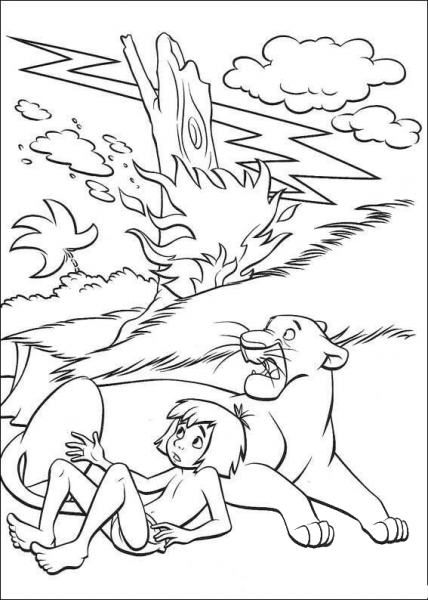 Mowgli And Bagheera  coloring page image