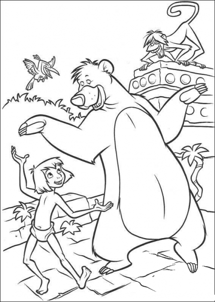 Mowgli And Baloo Are Dancing Together  coloring page image