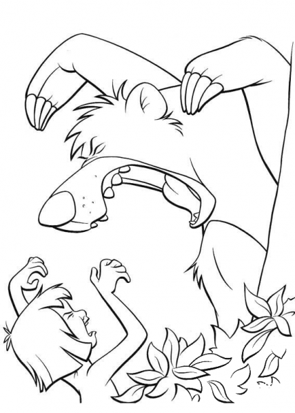 Mowgli And Baloo Roaring Together  coloring page image