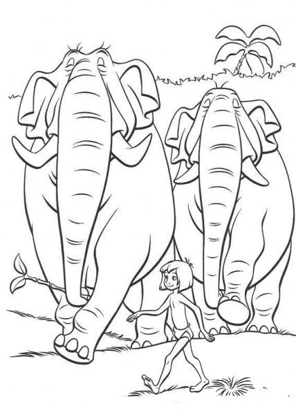 Mowgli And Hathi  coloring page image