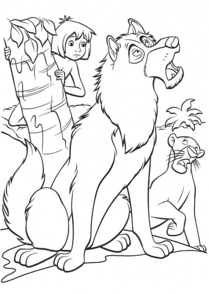 Mowgli Father Wolf And Bagheera  coloring page image