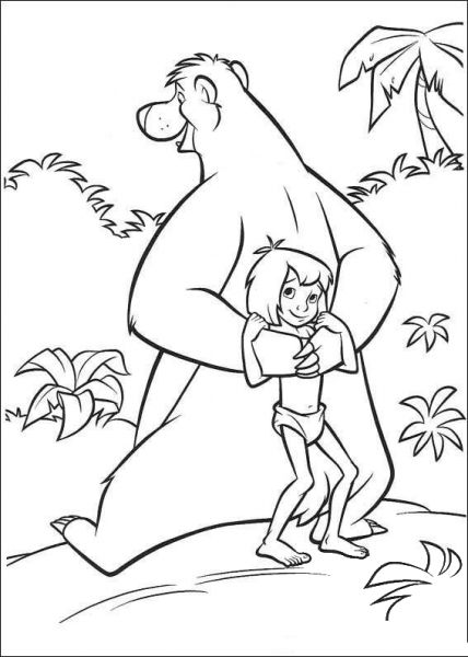 Mowgli Is Playing With Baloo  coloring page image