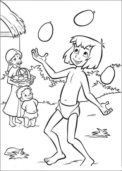 Mowgli Is Playing With The Mangos  coloring page image