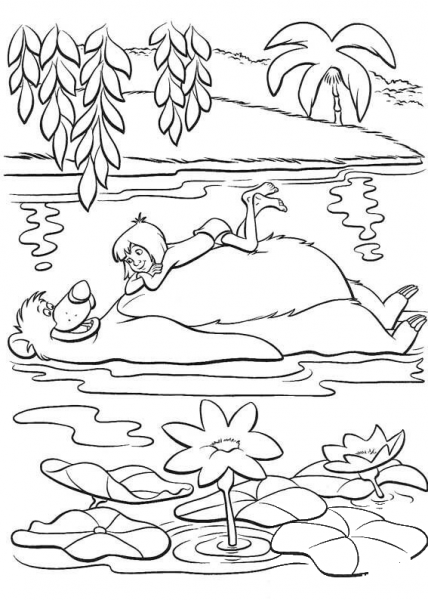 Mowgli Is Sleeping On Baloo  coloring page image