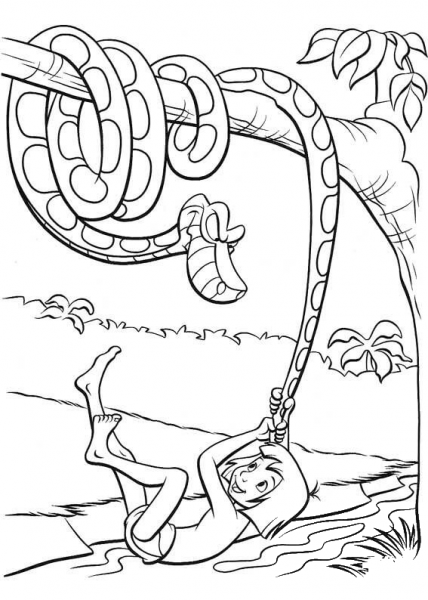 Mowgli Plays With Kaa  coloring page image
