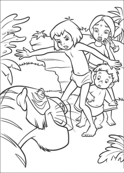Mowgli Will Stop Shere Kan Attack The Indian Family  coloring page image