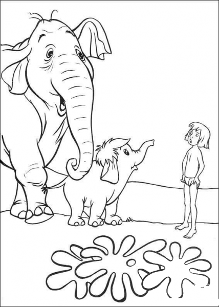 Mowgli With Hathi  coloring page image