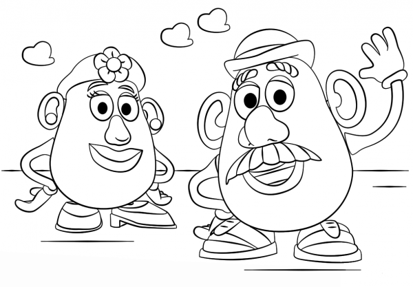 Mr. and Mrs. Potato Head coloring page image
