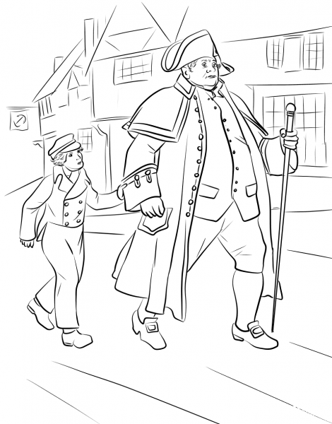 Mr. Bumble and Oliver Twist coloring page image