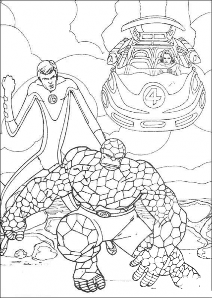 Mr. Fantastic is walking with the Thing  coloring page image