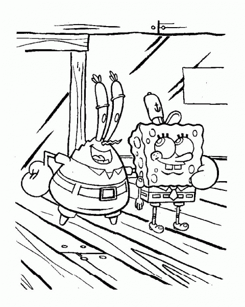 Mr Krabs and Sponge  coloring page image