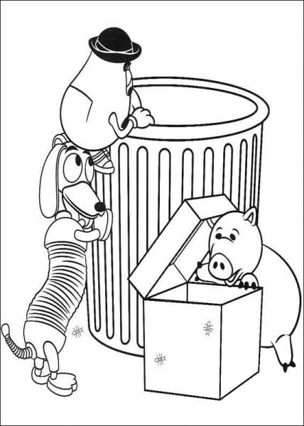 Mr Potato Head, Slinky Dog And Hamm  coloring page image