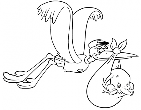 Mr. Stork Delivers Baby Dumbo coloring page image